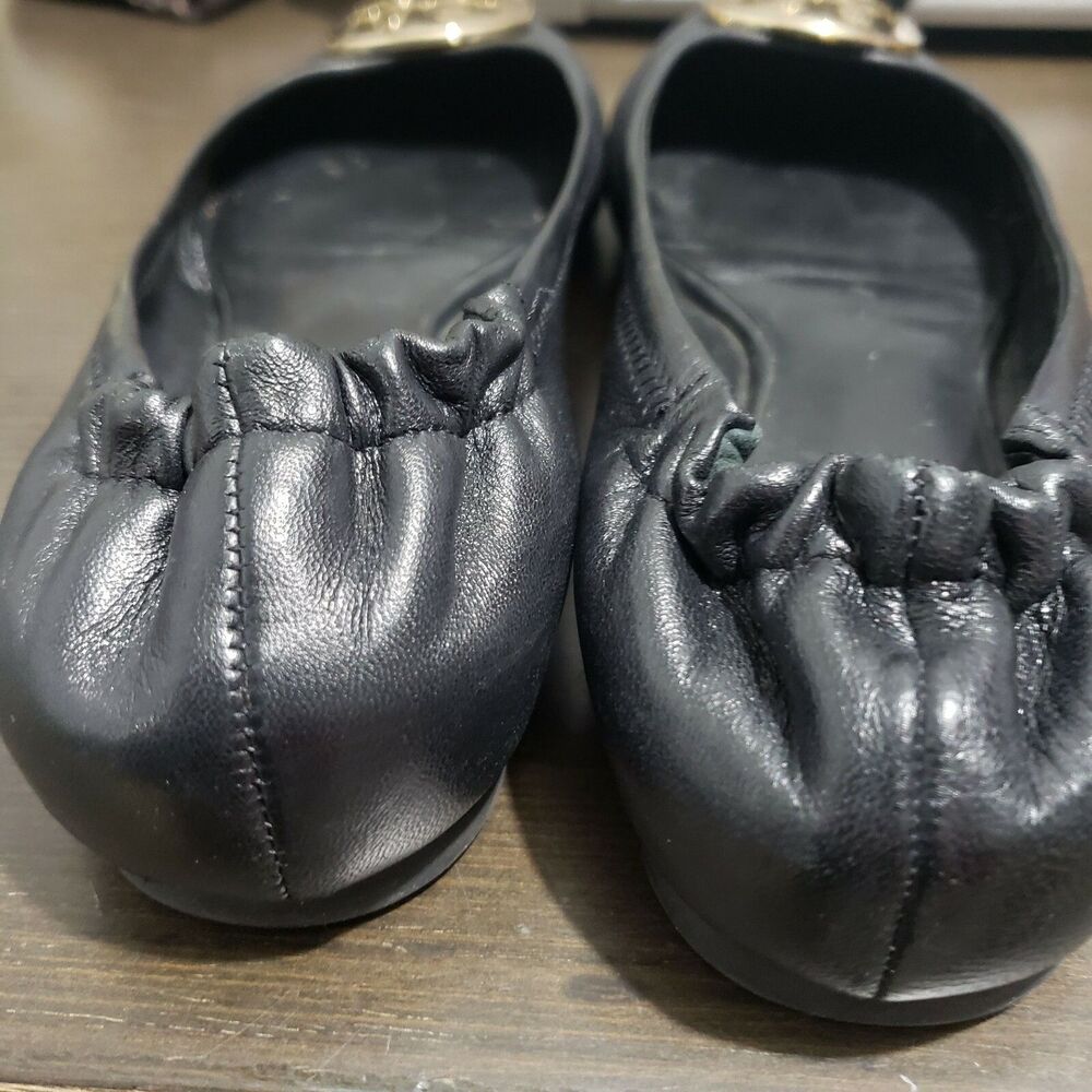 Tory Burch Black Flat Shoes Gold Logo 8M - Picture 10 of 12